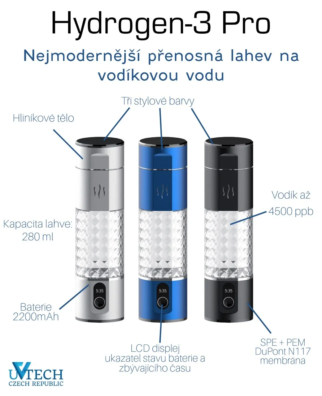 Hydrogen-3 Pro generátor vodíkovej vody 280ml