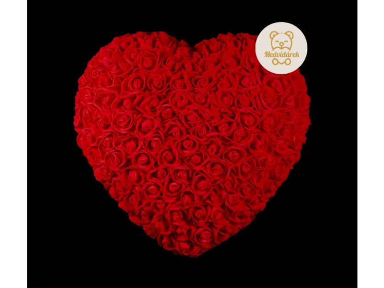 Medvídárek srdce z ruží - svetlo červené 26cm