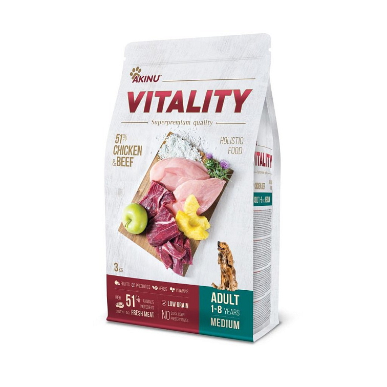 Akinu VITALITY pes dospělý střední - kuře a hovězí 3kg