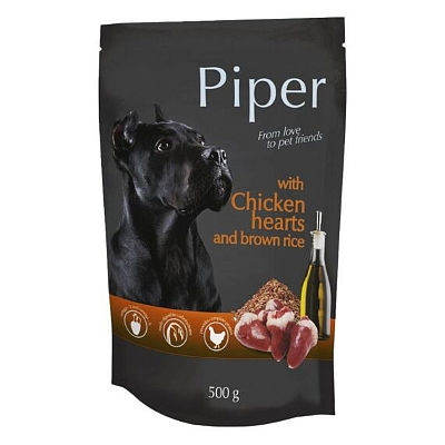 PIPER S KUŘECÍMI SRDÍČKY A HNĚDOU RÝŽÍ 500 g