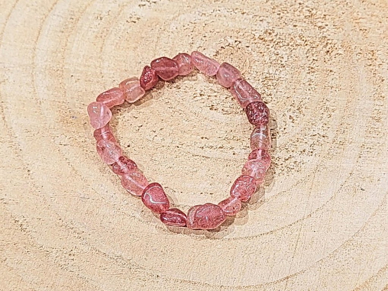Jahodový křemen - náramek; 5-8mm - valounky