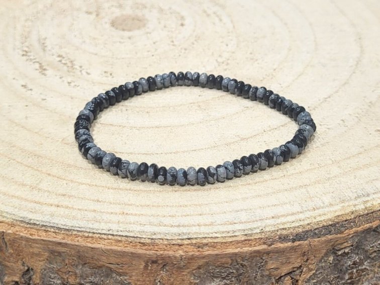 Obsidián vločkový; náramek; 3-4mm - rondelky