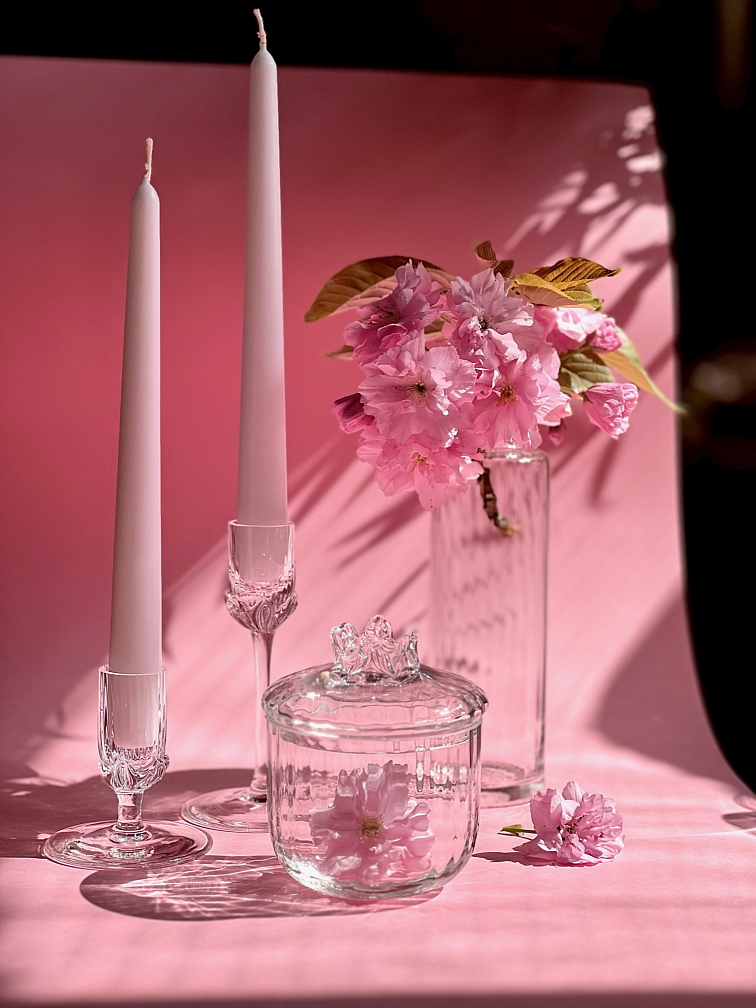 Ručně foukaný svícen SAKURA 13cm Křišťál