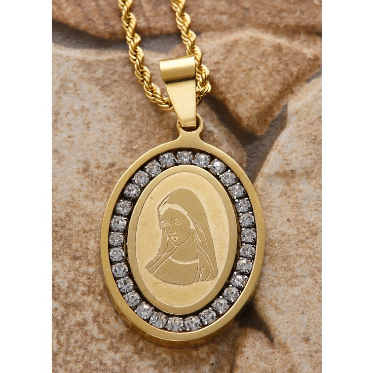 Přívěsek medailon Madonka s řetízkem s krystalky GOLD