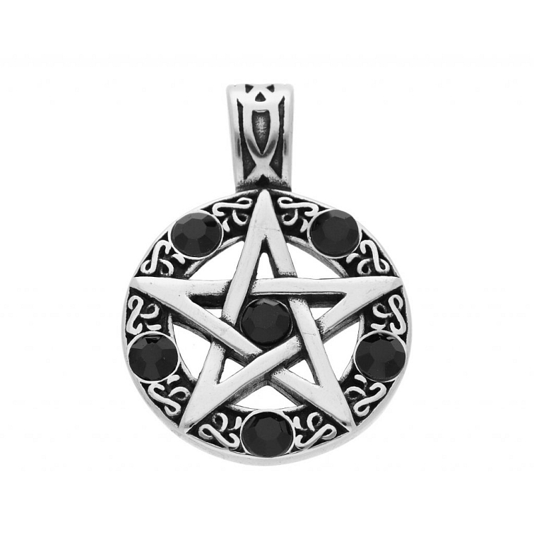 Přívěsek z chirurgické oceli, pentagram s černými zirkony