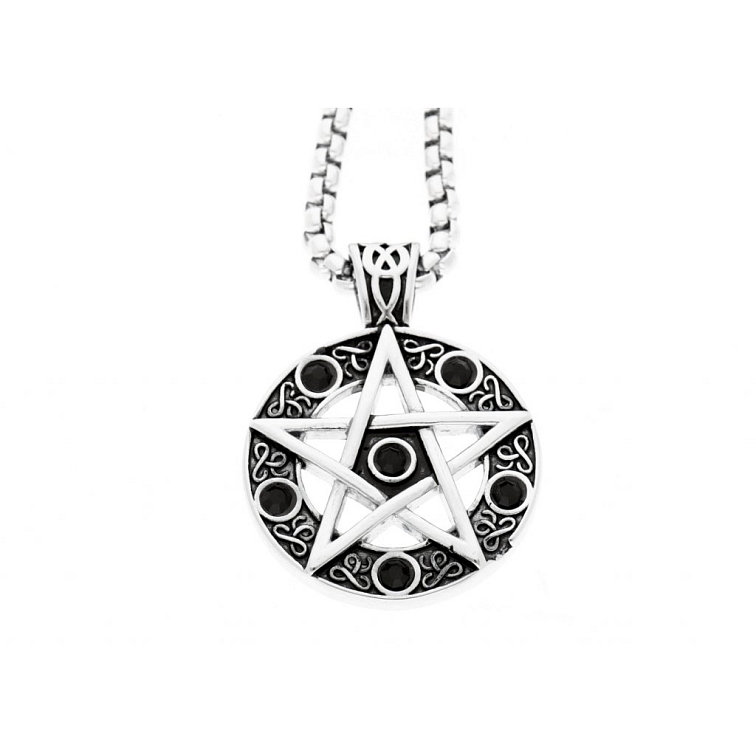 Přívěsek z chirurgické oceli, pentagram s černými zirkony