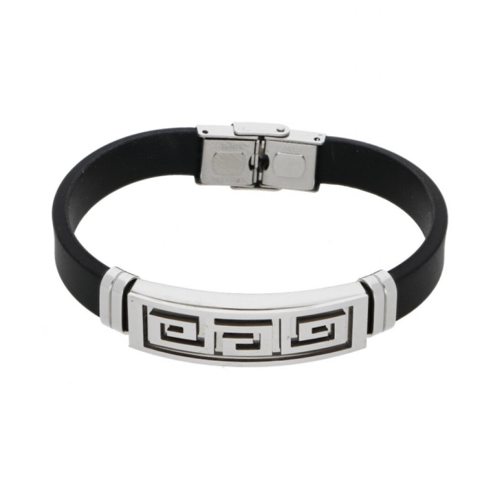 Náramek ocel/kaučuk s řeckým klíčem HZ465