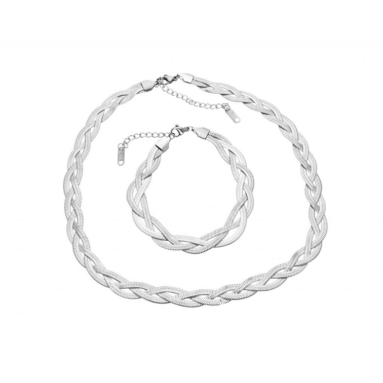 Dámský plochý náhrdelník s náramkem z chirurgické oceli KM1321