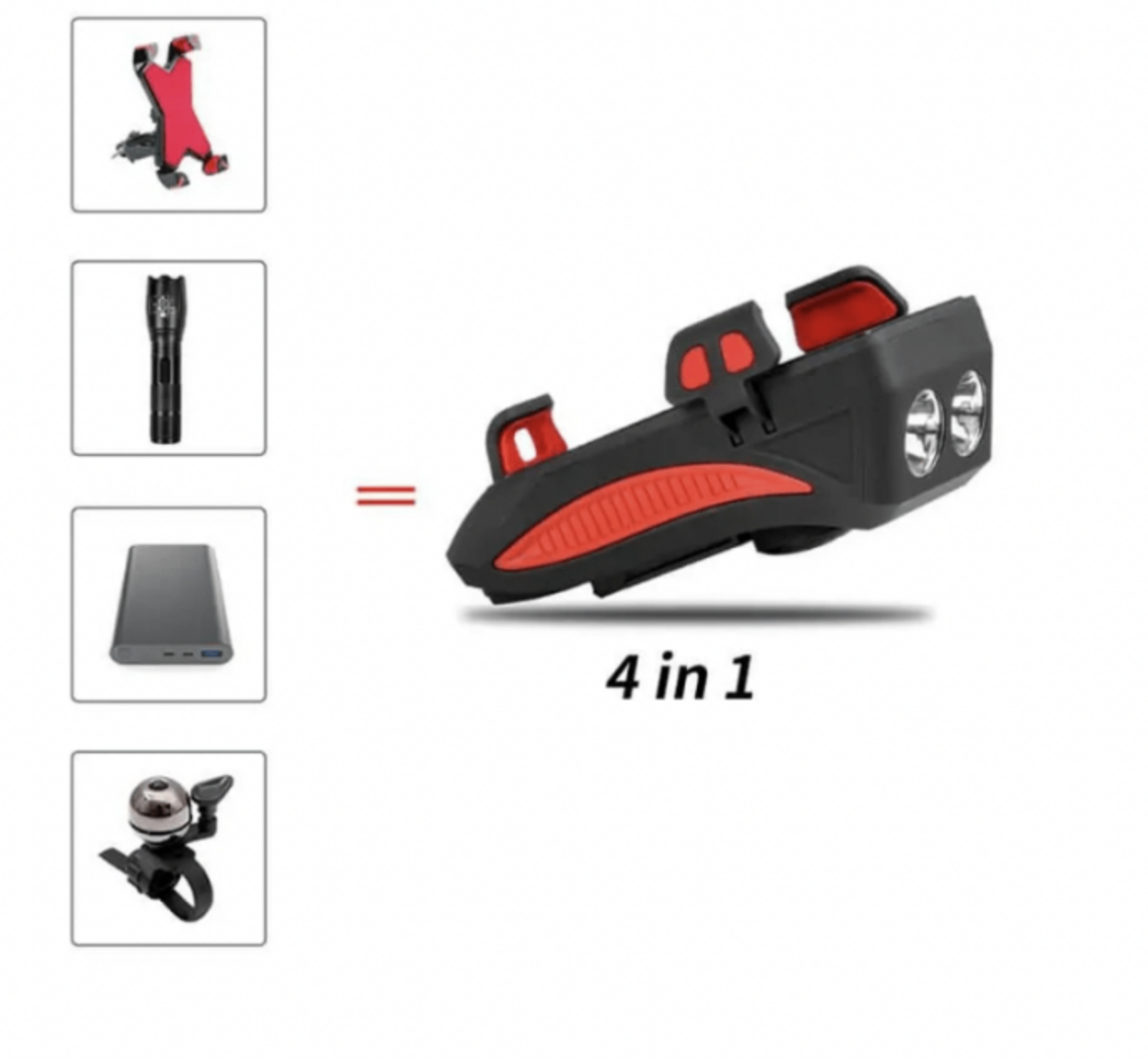 Světlo na kolo + držák telefonu na kolo s powerbankou 4v1