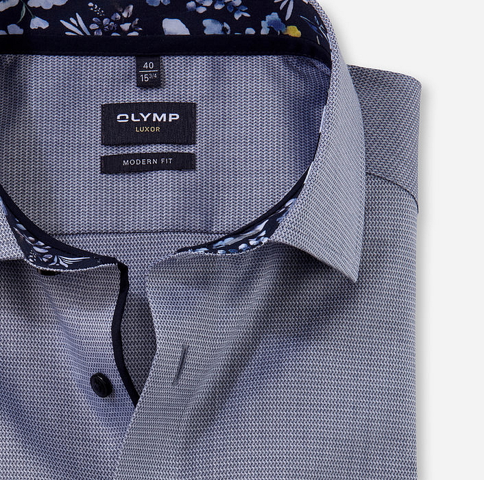 Pánska modrá non-iron bavlnená košeľa OLYMP modern fit, predĺžený rukáv