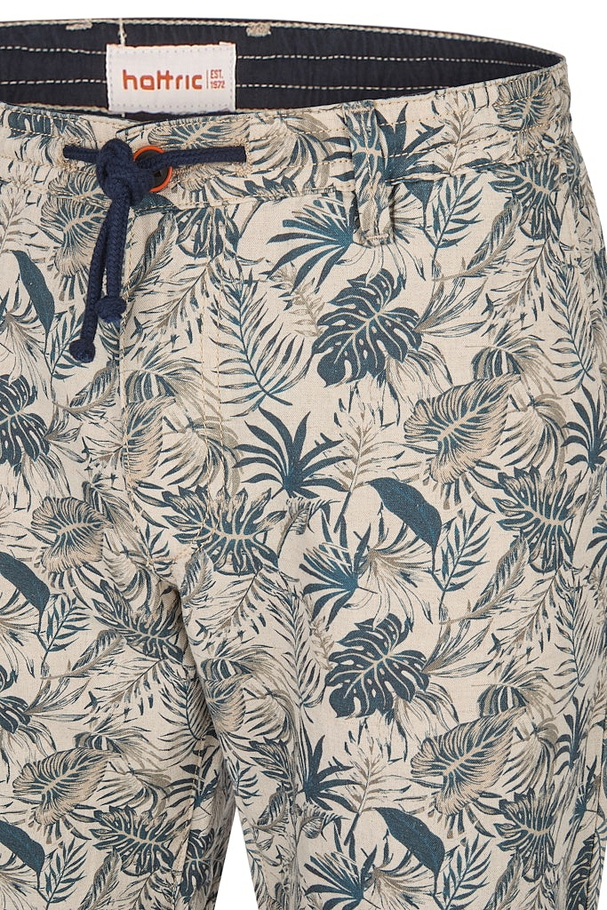 Pánske modré bavlnené kvetované bermudy s ľanom HATTRIC