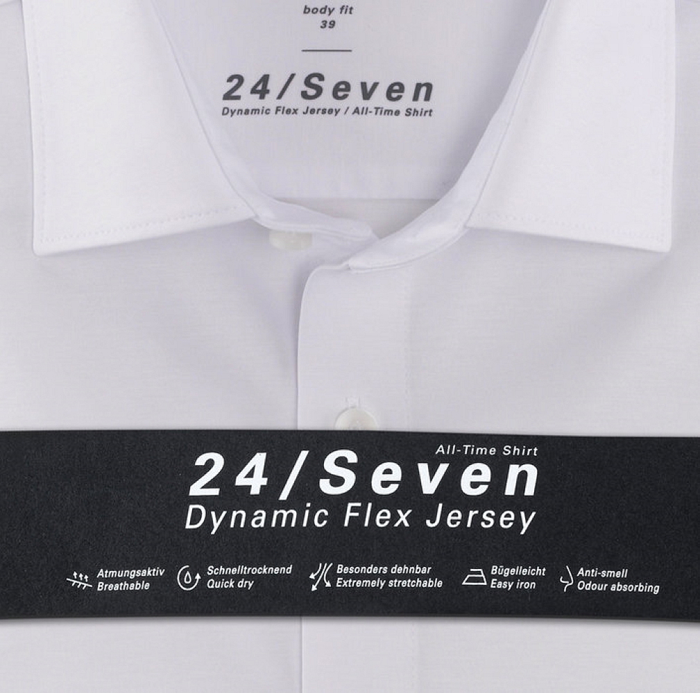 Pánska biela flex jersey košeľa OLYMP body fit predĺžený rukáv