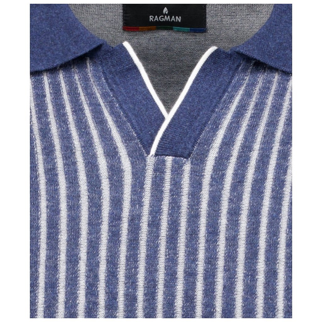 Pánska modrá bi-colour pletená bavlnená polokošeľa RAGMAN