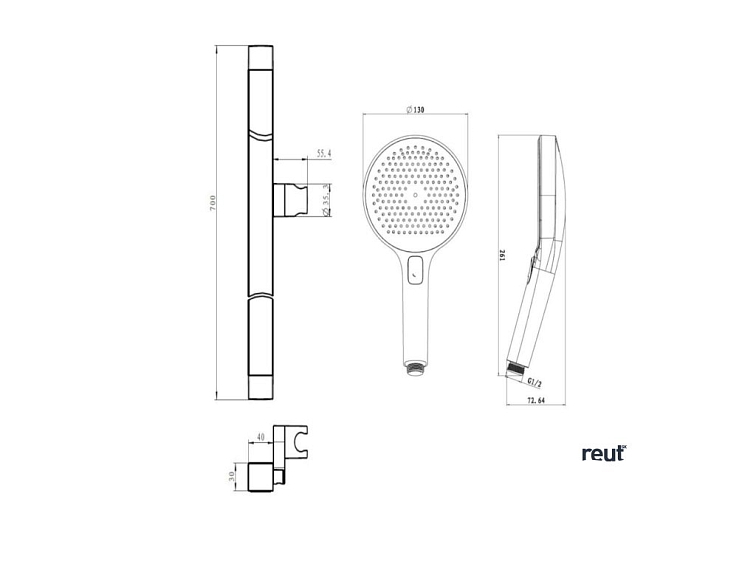 kielle Oudee Set sprchovej hlavice, tyče a hadice, chróm/čierna 20402SE20