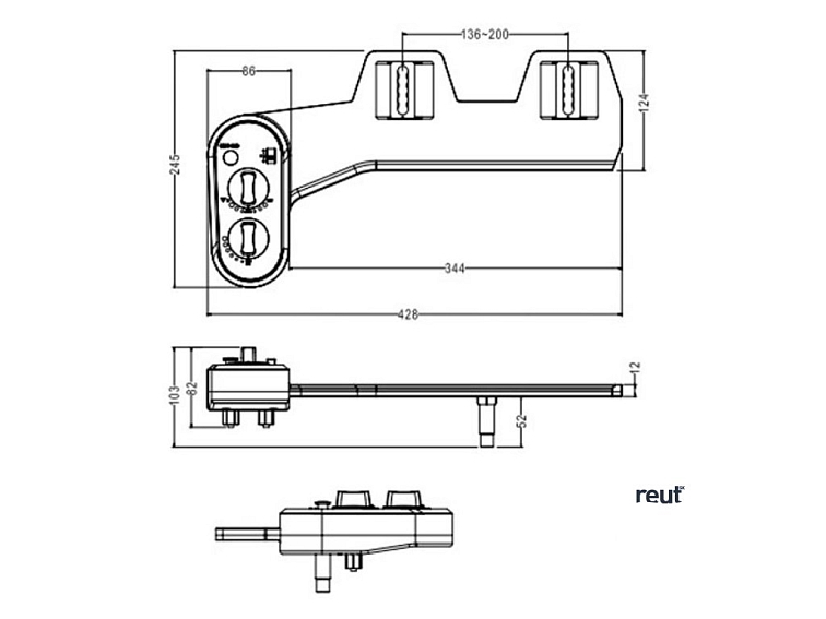 Aqualine EASY CLEANING prídavný bidet na studenú a teplú vodu, polypropylen MT101