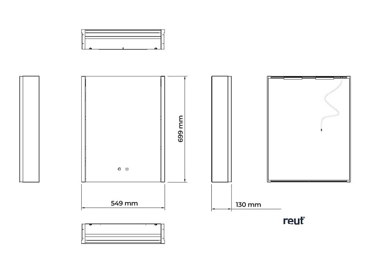 kielle Arkas I Zrkadlová skrinka s LED osvetlením, vyhrievaním a USB portom, 55x70x13 cm, matná čierna 50111614