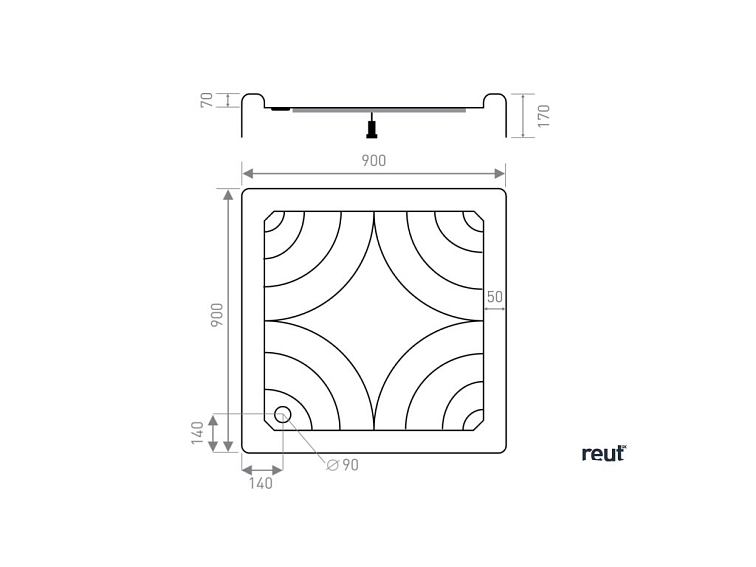 CA PLAST Sprchová vanička samonosná Lekno štvorec 90x90x17 cm