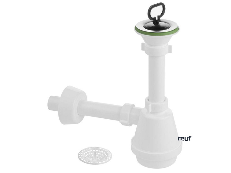 Aqualine Sifón pre výlevku, nerez výpusť 80mm, zátka s uchom, DN32, biela WEH070