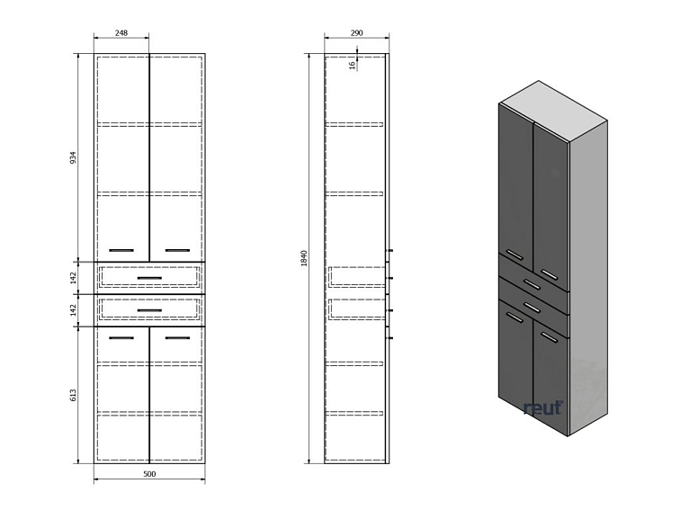 Aqualine ZOJA ZOJA/KERAMIA FRESH skrinka vysoká 50x184x29cm, biela, zásuvky 51291