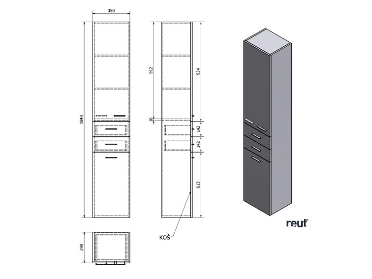 Aqualine ZOJA ZOJA/KERAMIA FRESH skrinka vysoká s košom 35x184x29cm, biela 51230