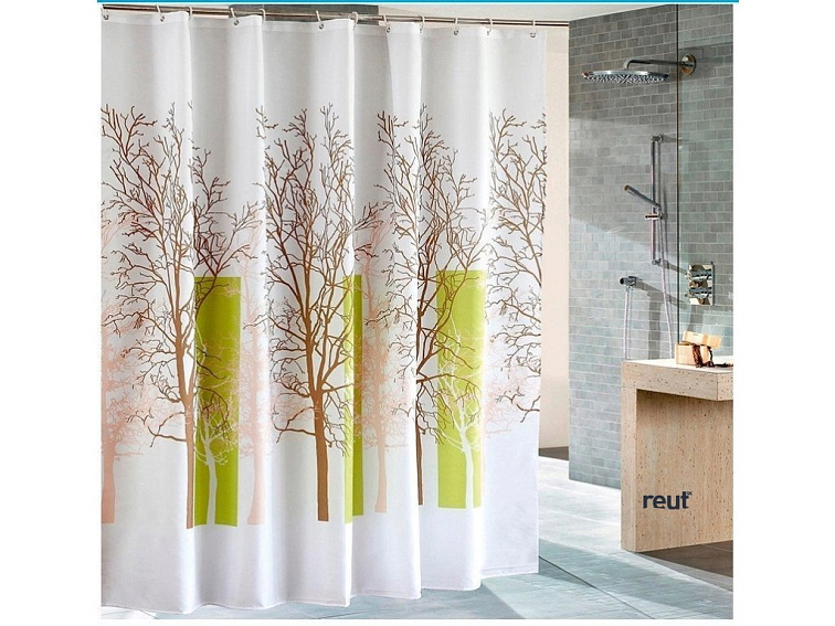 Aqualine Sprchový záves 180x180cm, polyester, biela/zelená, strom ZP009/180