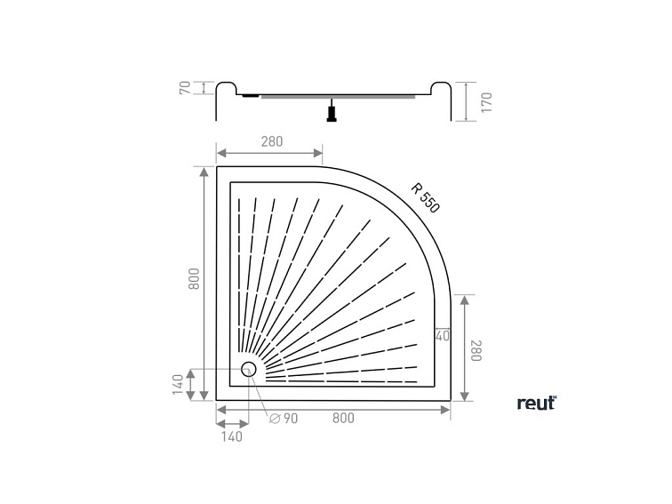CA PLAST Sprchová vanička samonosná Azalka oblúk 80x80x17 cm R550