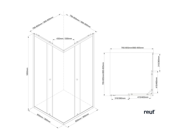 Aqualine AGGA BLACK štvorcová sprchová zástena 800x800mm, číre sklo BLF808