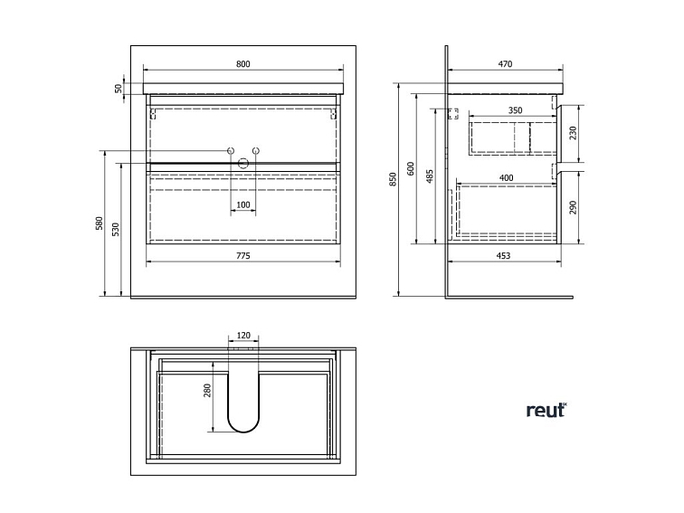 Aqualine ALTAIR umývadlová skrinka 77,5x60x45cm, dub emporio AI380