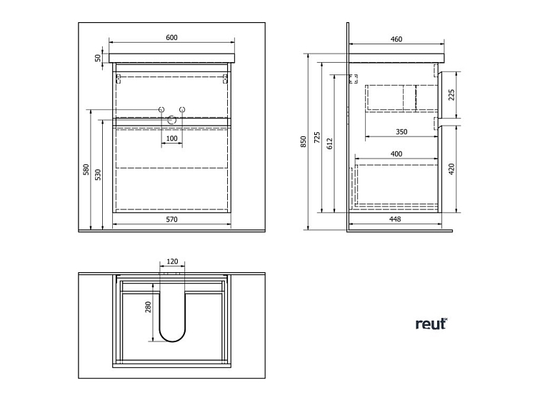 Aqualine ALTAIR umývadlová skrinka 57x72,5x45cm, čierna mat AI660