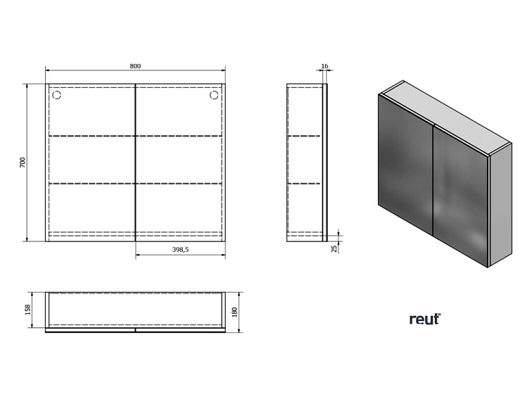 Aqualine VEGA GALERKY VEGA galérka 80x70x18cm, dub platin VG880