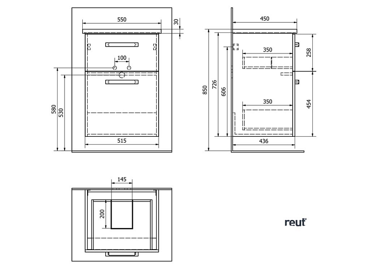 Aqualine VEGA umývadlová skrinka 51,5x72,6x43,6cm, 2x zásuvka, dub platin VG853