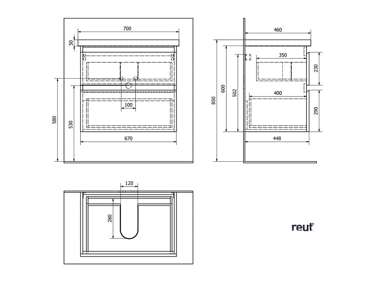 Aqualine ALTAIR umývadlová skrinka 67x60x45cm, dub emporio AI370