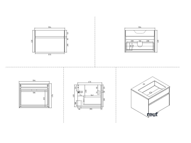 kielle Nefia Skrinka s umývadlom 60 cm, lesklá biela 50027S600