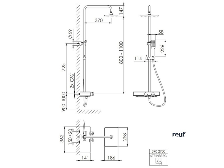 Steinberg 390 Sprchový set s termostatom, 26x19 cm, chróm 3 902 700
