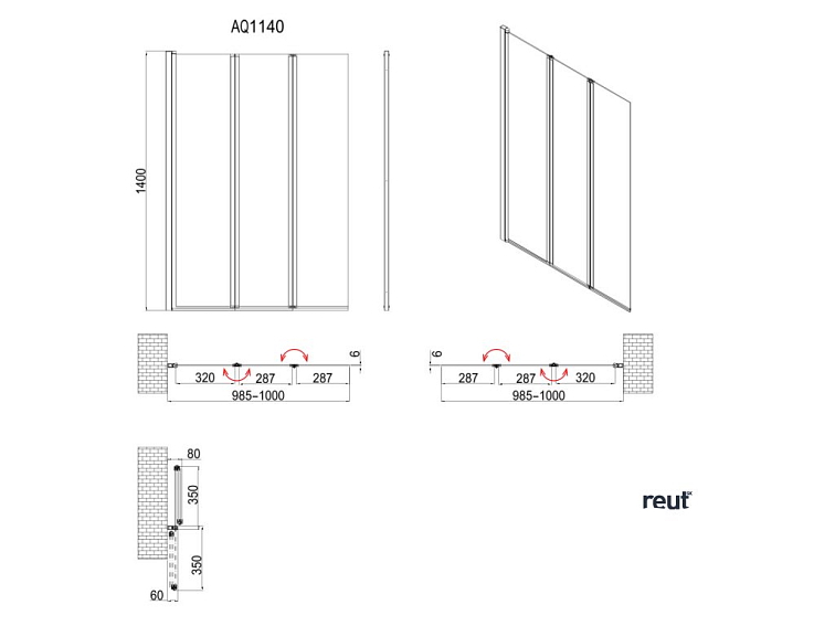 Aqualine VANDA Vaňová zástena skladacie 1000x1400 mm, chrom, matné sklo AQ1140