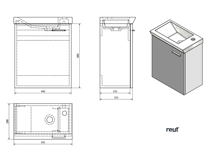 Aqualine ZOJA/KERAMIA FRESH umývadlová skrinka 44x50x25,3 cm, dub platin 51046DP