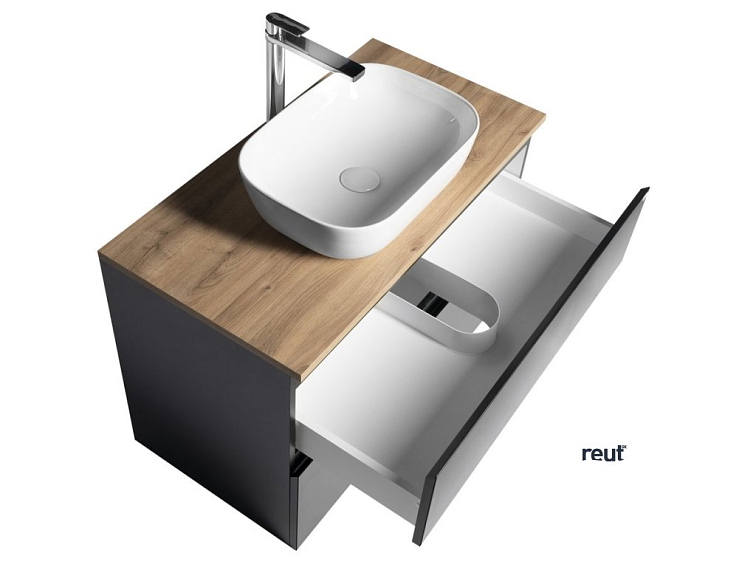 Aqualine ALTAIR II ALTAIR skrinka s doskou 87,5 cm, čierna mat/dub emporio AI690-01