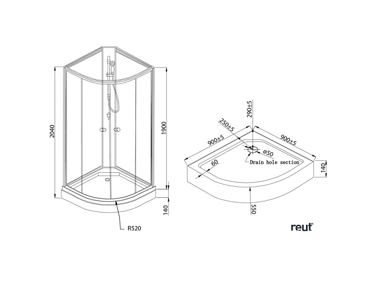 Aqualine AIGO Štvrťkruhová sprchová zástena 900x900x2040mm, biely profil, číre sklo YB93