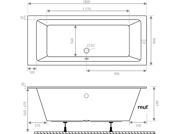 CA PLAST Vaňa rovná Lenka 180x80 cm sifón uprostred