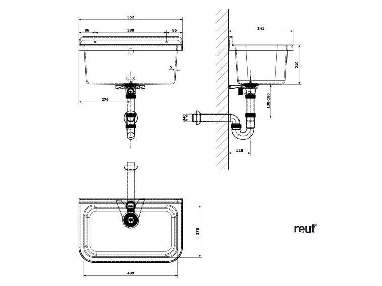 Aqualine Závesná výlevka 55x34cm, plast, biela PI5055