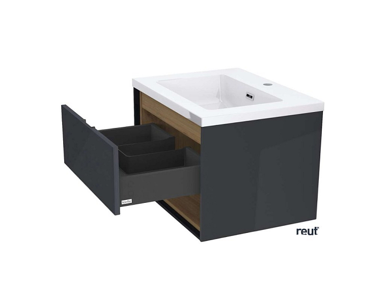 kielle Meara Skrinka s umývadlom 60 cm, tmavo sivý lesk/tmavý dub 50026S606