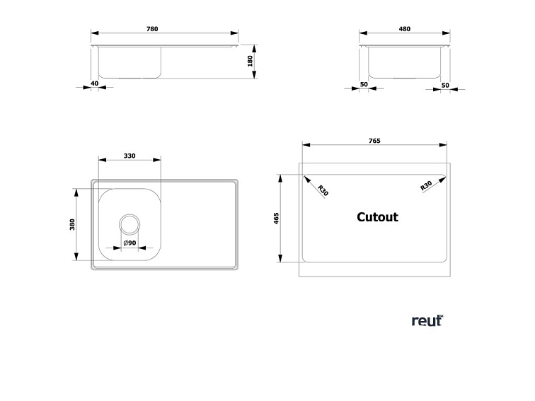Aqualine Nerezový drez s odkvapom 78x18x48cm AQ7848B