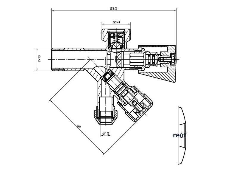 Aqualine Kombinovaný ventil 1/2"x3/4“x3/8", chróm 5309