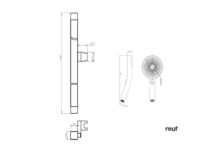 kielle Oudee Set sprchovej hlavice, tyče a hadice, chróm/čierna 20402SE80