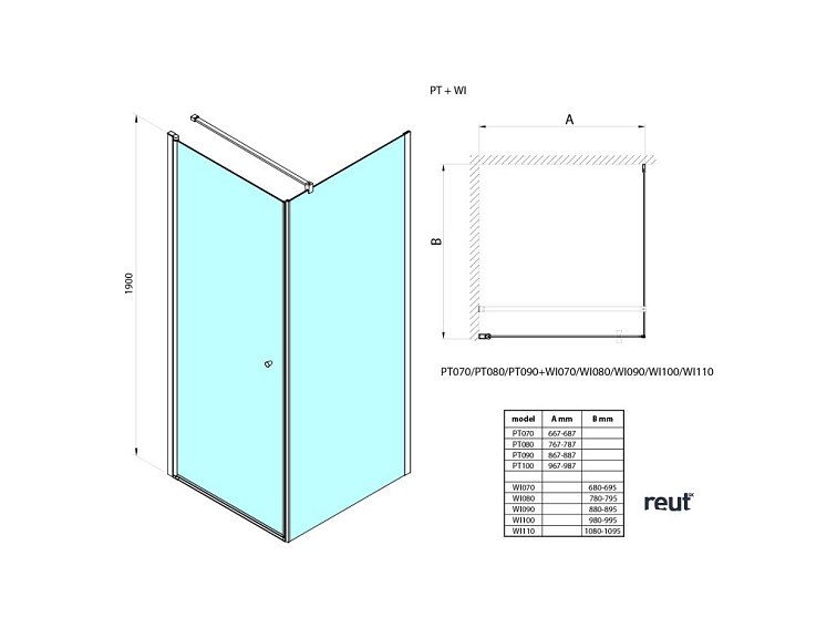 Aqualine PILOT štvorcová sprchová zástena 1000x1000 mm, Brick sklo PT100-01