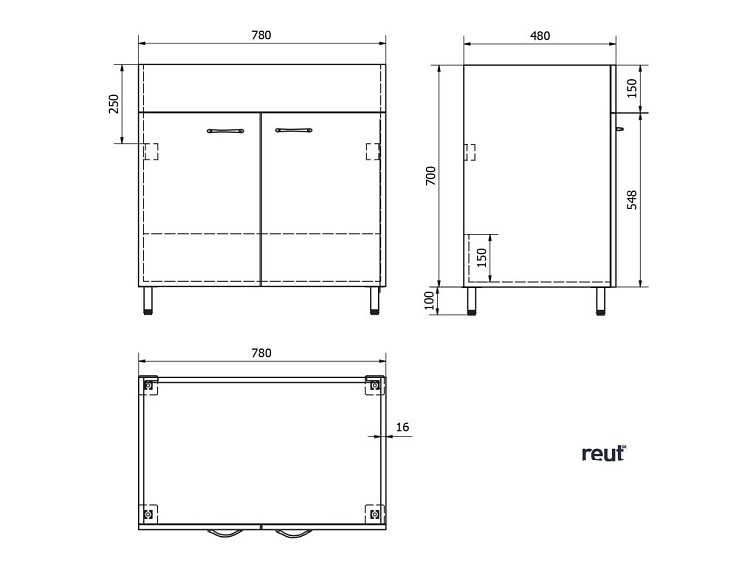 Aqualine Skrinka pod výlevku 78x70x48cm, biela 57036