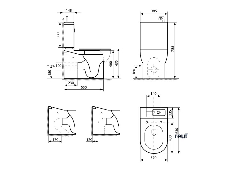 Aqualine JALTA HYGIE WC kombi s umývadlom, Rimless, spodný/zadný odpad, biela PB103H
