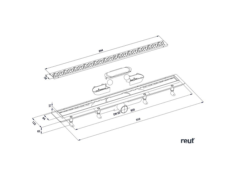 Aqualine MARMI podlahový žľab s roštom z nerezové oceli, L-910, DN50 1702-90