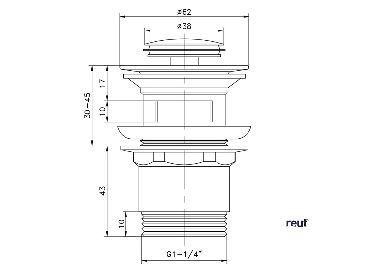 Aqualine Umývadlová výpust 5/4", click-clack, malá zátka, 30-45mm, chróm TF8001
