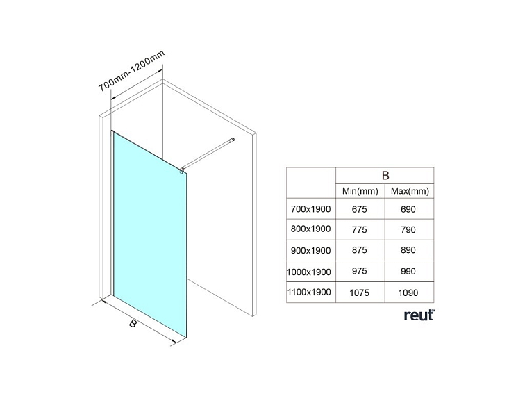 Aqualine WALK-IN stena na inštaláciu na múr so vzperou, jednodielna, 700 mm, sklo číre WI071